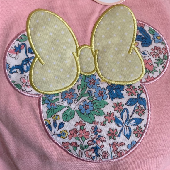 Abby & Evie Pink Dress with Floral Minnie Ears Appliqué Puff Sleeves NWT Size 5 - Picture 2 of 7